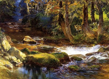  River Painting - River Landscape with Deer Frederick Arthur Bridgman